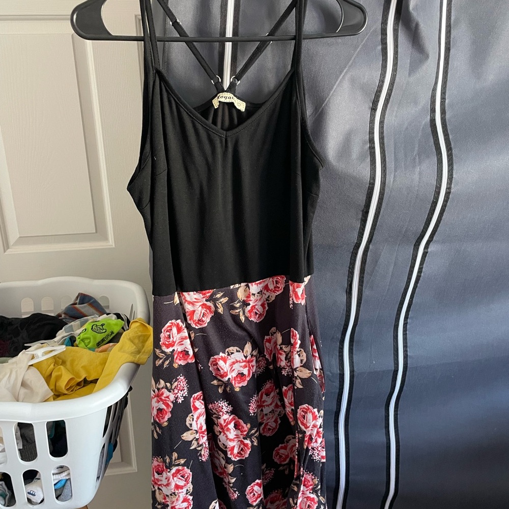 Floral Black and Red Dress